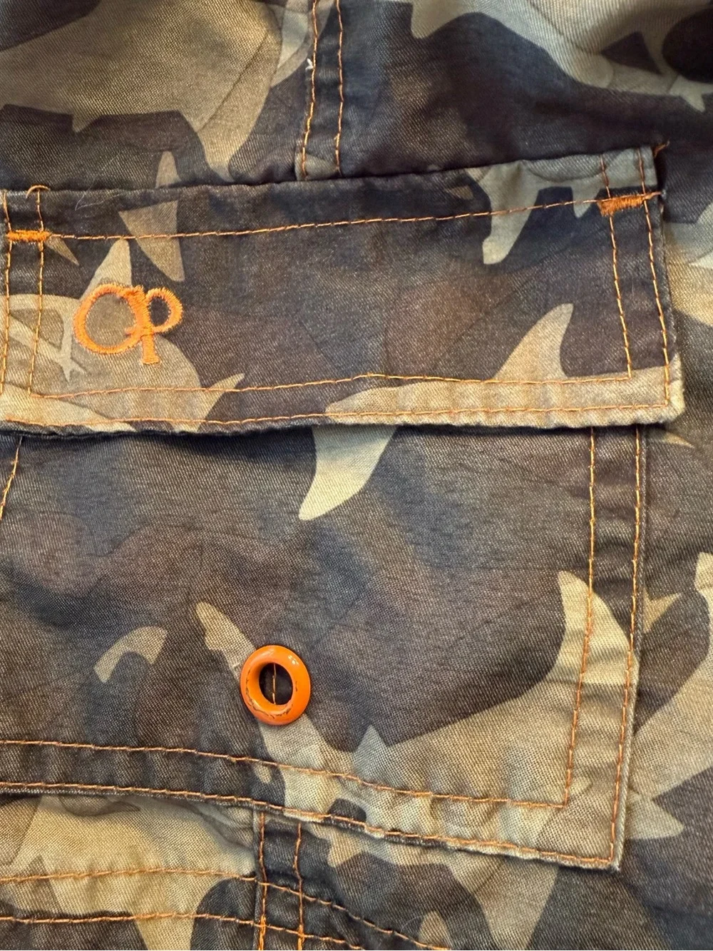 OP Kids Shark Camo Swim Trunks in Olive and Black with Orange Accents